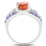 3.06 Carat Genuine Peach Moonstone and Tanzanite .925 Sterling Silver Ring