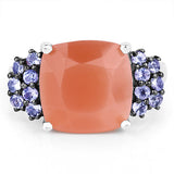6.18 Carat Genuine Peach Moonstone and Tanzanite .925 Sterling Silver Ring