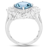5.19 Carat Genuine London Blue Topaz & White Topaz .925 Sterling Silver Ring
