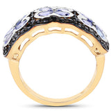 14K Yellow Gold Plated 2.60 Carat Genuine Tanzanite and Black Spinel .925 Sterling Silver Ring