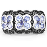 14K Yellow Gold Plated 2.60 Carat Genuine Tanzanite and Black Spinel .925 Sterling Silver Ring