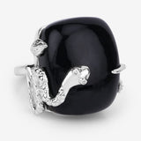 21.04 Carat Genuine Black Onyx and White Topaz .925 Sterling Silver Ring