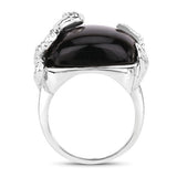 21.04 Carat Genuine Black Onyx and White Topaz .925 Sterling Silver Ring