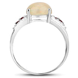 2.05 Carat Genuine Ethiopian Opal, Pink Tourmaline and White Topaz .925 Sterling Silver Ring