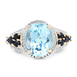 14K Yellow Gold Plated 5.80 Carat Genuine Blue Topaz & Blue Sapphire .925 Sterling Silver Ring