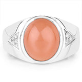 6.59 Carat Genuine Peach Moonstone and White Topaz .925 Sterling Silver Ring