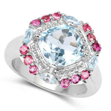 4.73 Carat Genuine Blue Topaz and Rhodolite .925 Sterling Silver Ring