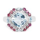 4.73 Carat Genuine Blue Topaz and Rhodolite .925 Sterling Silver Ring