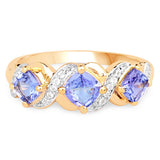 14K Yellow Gold Plated 1.20 Carat Genuine Tanzanite and White Topaz .925 Sterling Silver Ring