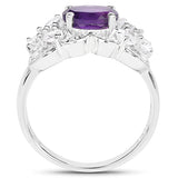 2.75 Carat Genuine Amethyst and White Zircon .925 Sterling Silver Ring