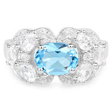 3.20 Carat Genuine Blue Topaz and White Zircon .925 Sterling Silver Ring
