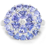 2.96 Carat Genuine Tanzanite and White Diamond .925 Sterling Silver Ring