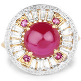 14K Yellow Gold Plated 8.91 Carat Genuine Glass Filled Ruby, Rhodolite & White Topaz .925 Sterling Silver Ring