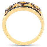 14K Yellow Gold Plated 0.32 Carat Genuine Black Diamond and Red Diamond .925 Sterling Silver Ring