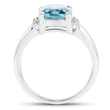 3.55 Carat Genuine London Blue Topaz & White Topaz .925 Sterling Silver Ring