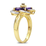 1.40 Carat Genuine Amethyst and White Topaz .925 Sterling Silver Ring