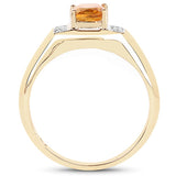14K Yellow Gold Plated 1.36 Carat Genuine Citrine & White Topaz .925 Sterling Silver Ring