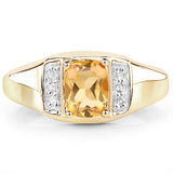 14K Yellow Gold Plated 1.36 Carat Genuine Citrine & White Topaz .925 Sterling Silver Ring
