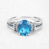 2.72 Carat Genuine London Blue Topaz and Blue Diamond .925 Sterling Silver Ring