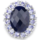 17.81 Carat Dyed Sapphire and Tanzanite .925 Sterling Silver Ring