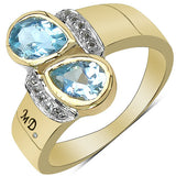 14K Yellow Gold Plated 1.86 Carat Genuine Blue Topaz, White Topaz & White Diamond .925 Sterling Silver Ring
