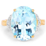 14K Yellow Gold Plated 11.32 Carat Genuine Blue Topaz and White Topaz .925 Sterling Silver Ring