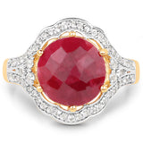 14K Yellow Gold Plated 6.91 Carat Dyed Ruby and White Topaz .925 Sterling Silver Ring