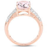14K Rose Gold Plated 3.27 Carat Genuine Kunzite Oval and White Zircon .925 Sterling Silver Ring Ring
