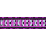 Reddingo Reflective Bone Pattern Purple Dog Leash 15mm x 1.2m