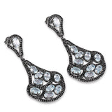 12.19 Carat Genuine Blue Topaz and Black Spinel .925 Sterling Silver Earrings