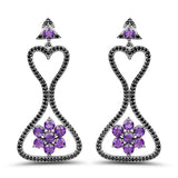 6.31 Carat Genuine Amethyst & Black Spinel .925 Sterling Silver Earrings