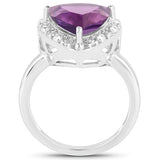 3.75 Carat Genuine Amethyst and White Topaz .925 Sterling Silver Ring