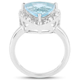 5.05 Carat Genuine Blue Topaz and White Topaz .925 Sterling Silver Ring