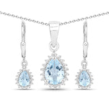 2.00 Carat Genuine Blue Topaz and White Topaz .925 Sterling Silver Jewelry Set