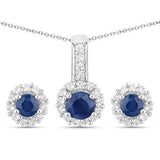 2.17 Carat Genuine Blue Sapphire and White Topaz .925 Sterling Silver Jewelry Set