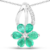 3.61 Carat Genuine Emerald and White Topaz .925 Sterling Silver Set (Ring, Earrings, and Pendant )