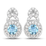 3.24 Carat Genuine Blue Topaz and White Topaz .925 Sterling Silver Jewelry Set