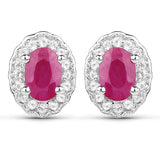 2.46 Carat Genuine Ruby and White Topaz .925 Sterling Silver 3 Piece Jewelry Set (Ring, Earrings, and Pendant w/ Chain)
