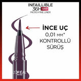 Loreal Paris Infaillible 36H Grip Micro Fine Eyeliner - 04 Dew Berry, Long Lasting & Waterproof Eyeliner with 0.1 mm Fine Tip