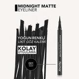 Flormar Liquid Eyeliner - Midnight Matte, Long-Lasting, Precise Application, Black