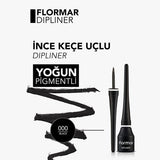 Flormar Dipliner Black Eyeliner - Long-Lasting, Coconut Oil Enriched, Semi-Matte Finish