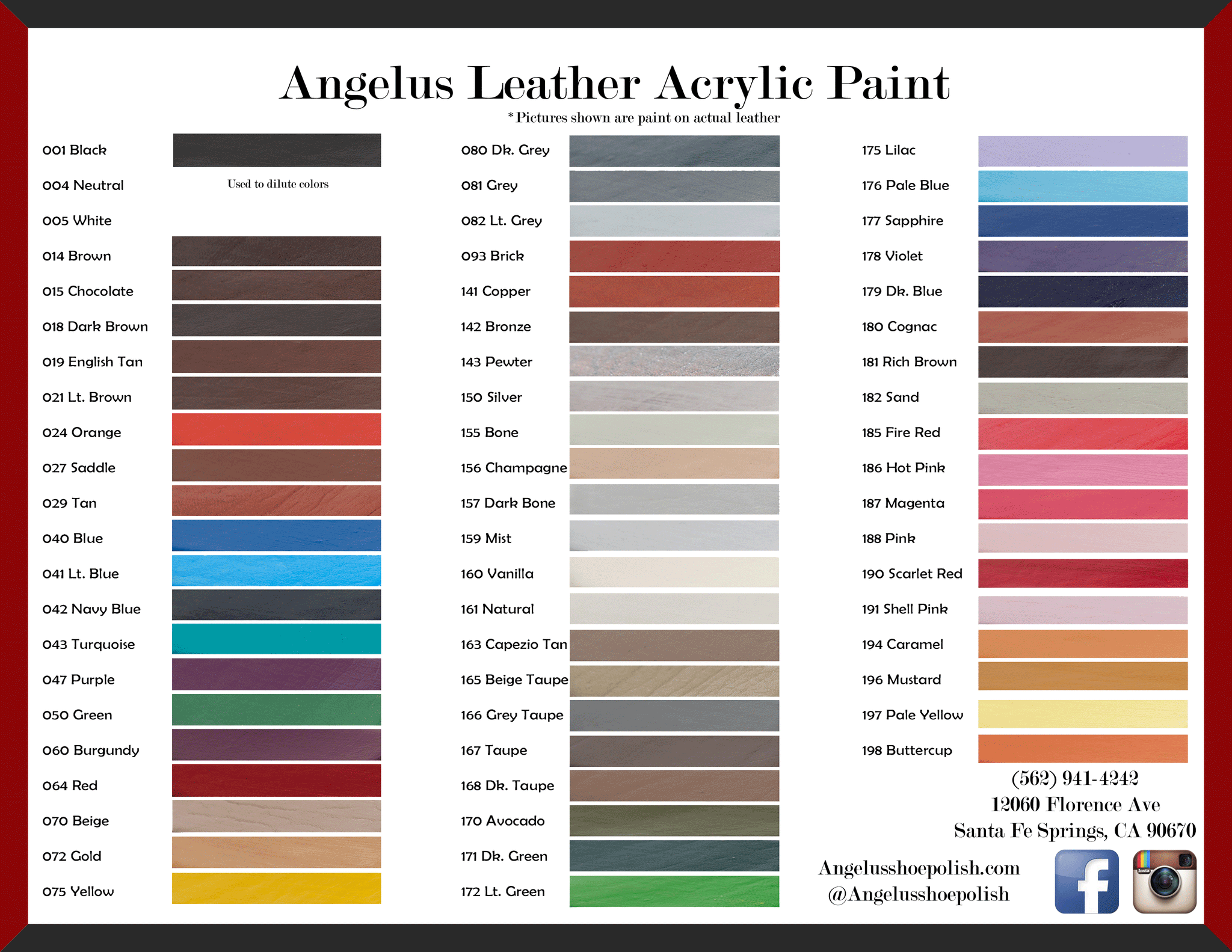 Angelus acrylic leather paint color chart discount